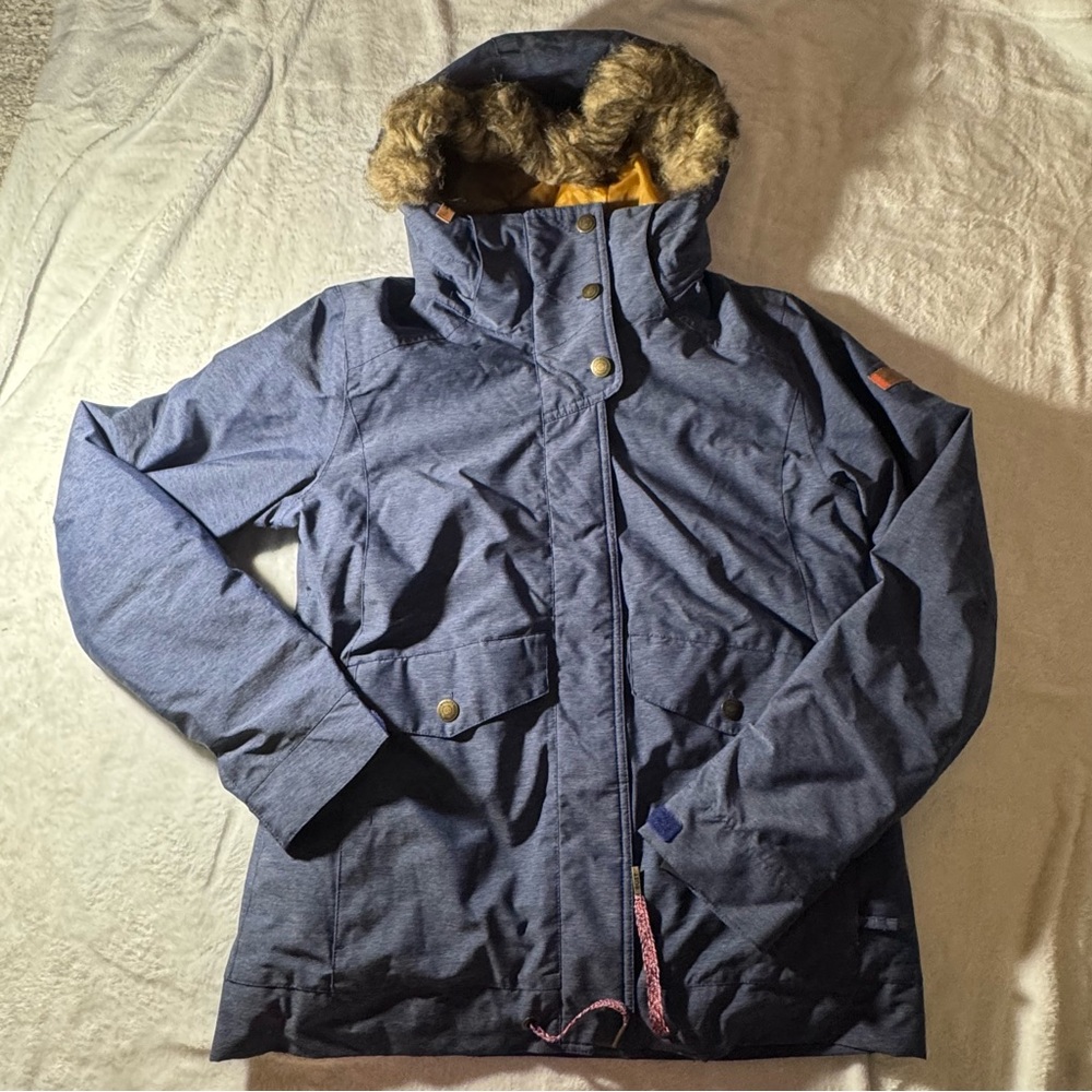 Roxy Blue Hooded Snow Jacket with Faux Fur Trim
